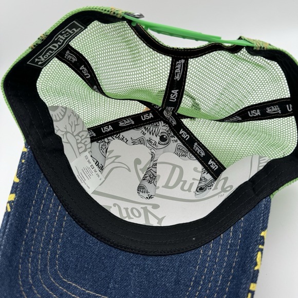 NWT Von Dutch Denim Green Apple Mesh Trucker Hat SnapBack Cap Y2K Style Logo - Picture 4 of 6